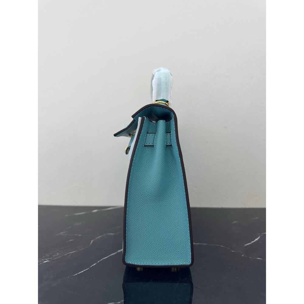 Aqua Blue  “Kelly-Style” Top Handle Bag - Picture 5 of 16